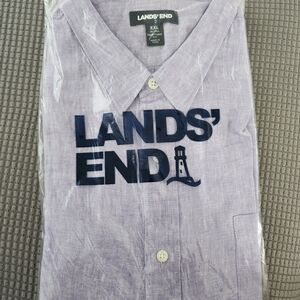 Lands' End Men's Light Purple Button Down Shirt-Linen.